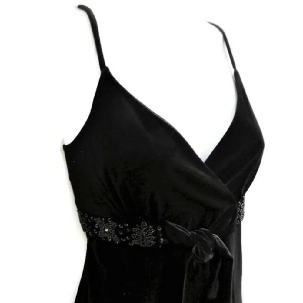VeLVeT Y2K INC Velour Babydoll Cami Top Embellished Beads Black Fairy Grunge M
